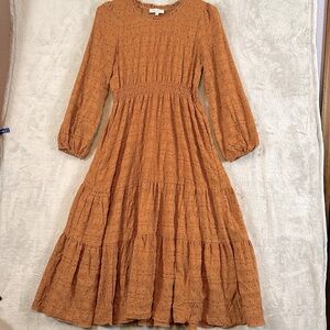 HAYDEN long sleeve tiered ruffled polkadot cottagecore dress sz L